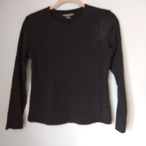 Black Long Sleeve T-shirt Jersey Shell with Long Sleeves 100% Cotton - Picture 1 of 4